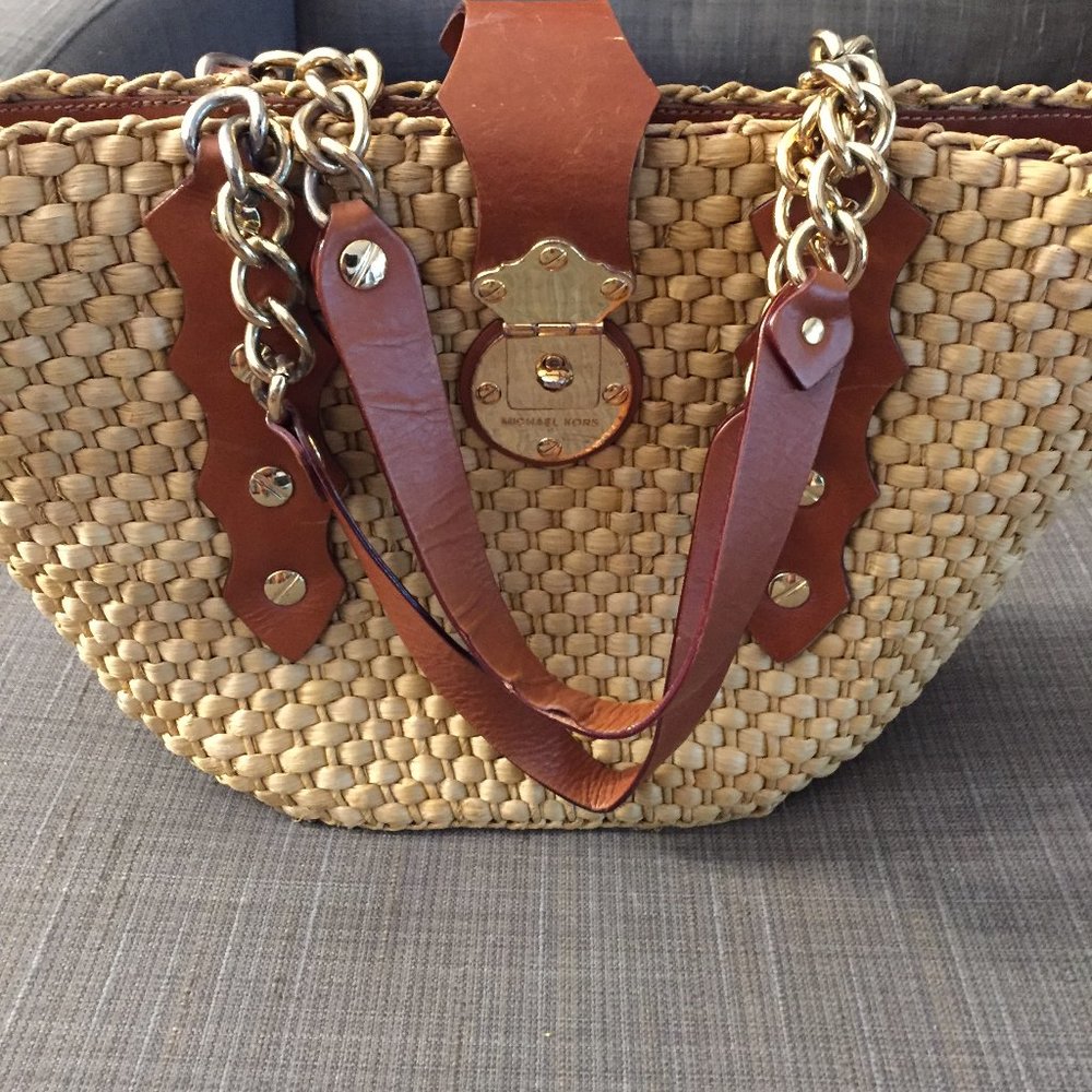 MICHAEL KORS Brown leather straw tote - Picture 12 of 13